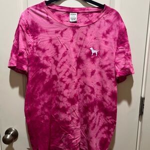 Pink Tie-Dye T-Shirt with Dog Logo- Victoria’s Secret PINK